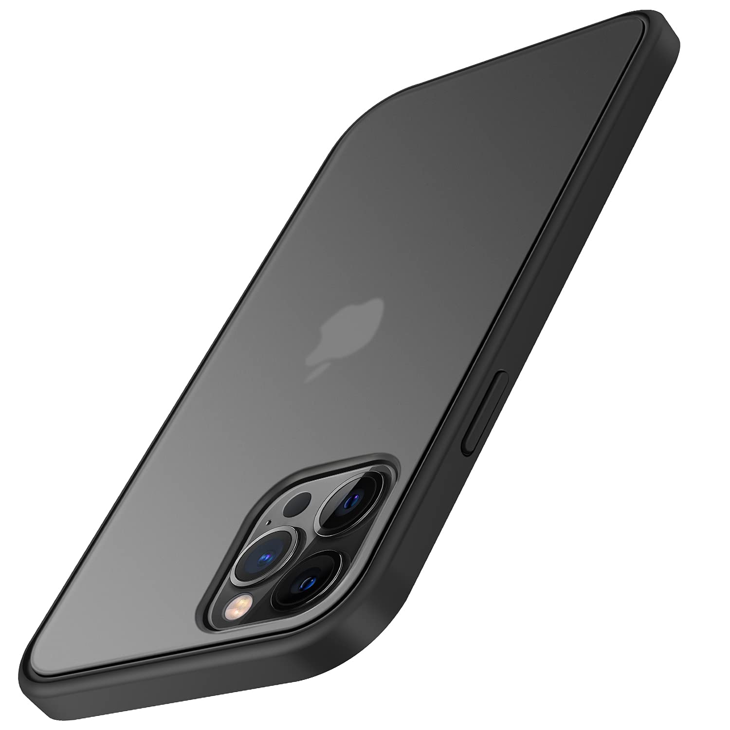 TENDLIN Compatible with iPhone 12 Case/Compatible with iPhone 12 Pro Case Translucent Matte Hard Back with Soft Silicone Bumper Comfortable Case (Black)