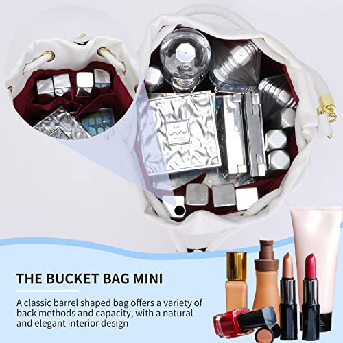 Image of JQAliMOVV Mini Leather Bucket Bags for Women Drawstring Bucket Purse Crossbody Handbags Hobo Bag