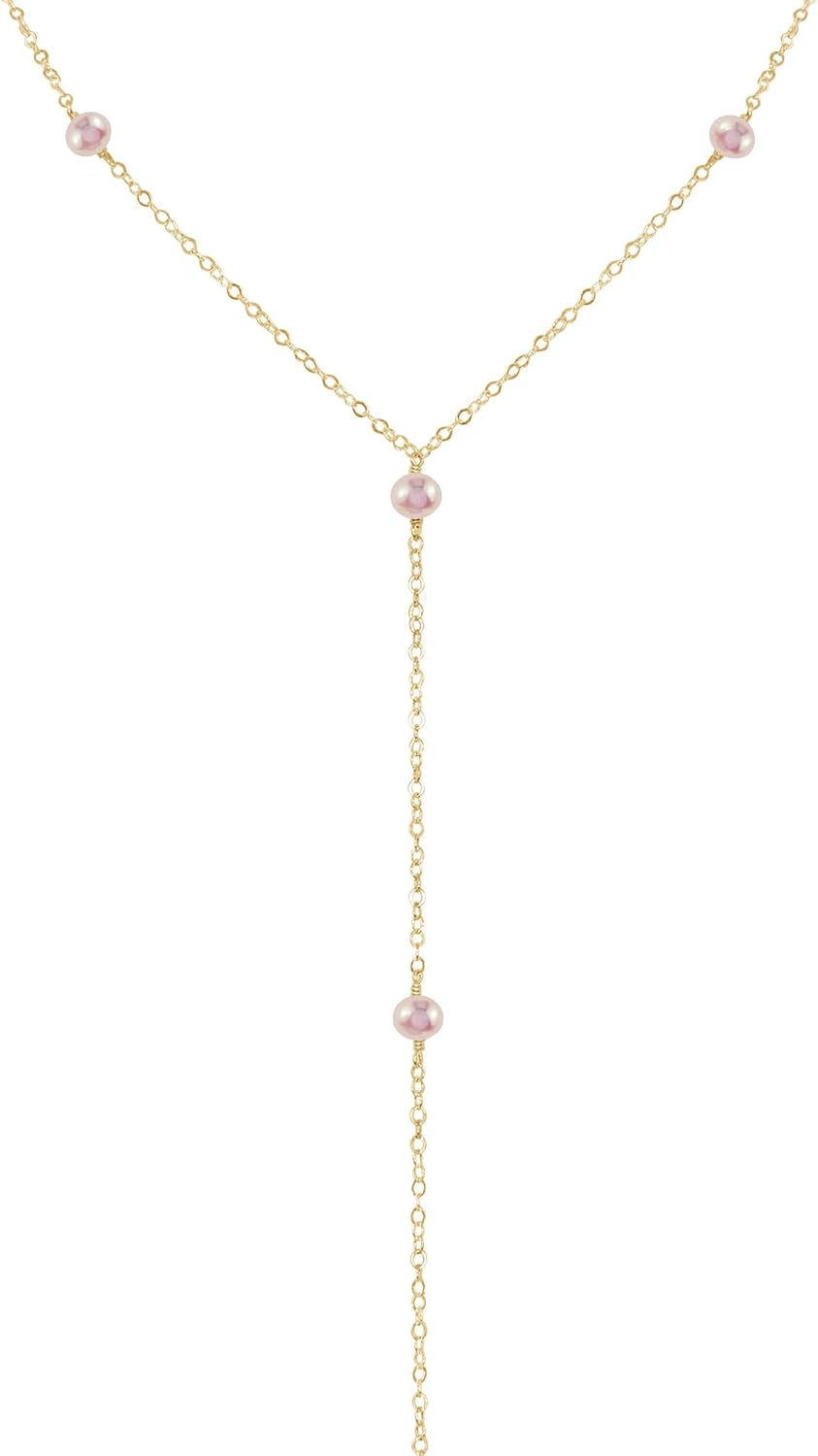 Luna Tide Freshwater Pearl Dainty Y Necklace in 14k Gold Fill