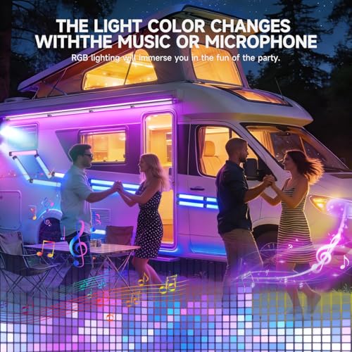Image of Rv Exterior Light Camping Trailer Accessories Camper Accessories for Outside Rechargeable Lights Under Cabinet Rv Porch Light Led 2PCS (RGB, 45 LED)