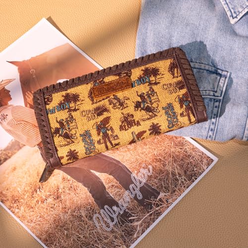 Image of Montana West X Warngler Western Cowboy Wallets for Women Large Capacity Bifold Wallet, Card Cases & Money Organizers Ladies Female Clutch Phone Wallets Yellow with ID Window