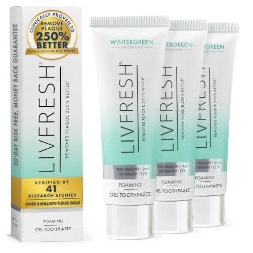 Image of LIVFRESH Toothpaste Gel, Clinically Proven to Remove Plaque 250% Better, Does Not Irritate Gums, Reduces Tartar Buildup, Freshens Breath, SLS Free Dental Gel, Wintergreen, 3 Pack