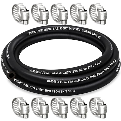 HOUSUN Fuel Line 5/16 Inch ID, Fuel Hose 10FT, J30R7 Fuel Line Hose NBR with 10 Clamps.