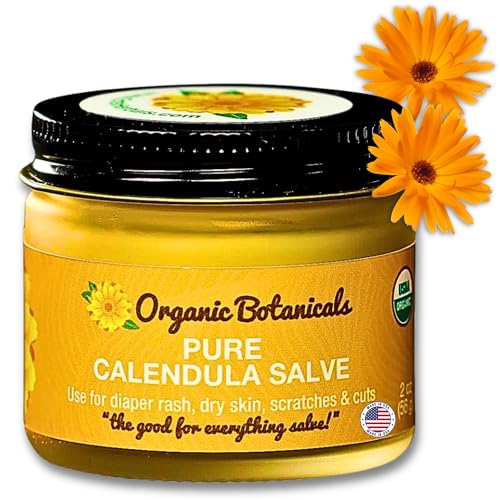 Organic Botanicals Pure Organic Calendula Salve Healing Balm - Calendula Cream Healing Hand Salve Ointment from Local Organic Calendula Flowers Calendula Gel Eczema Ointment Certified Organic 2 Oz