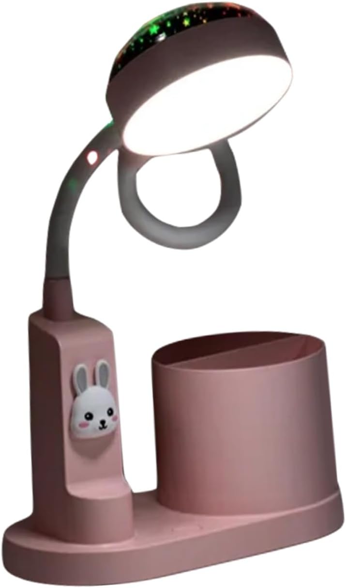 Multifunctional Star Projector Desk Lamp Bedside Light Pen Stand Changing Night Lamp for Home Decor and Study Use Pink