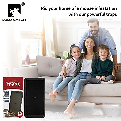 Image of LULUCATCH Mouse Glue Traps 10 Pack, Larger & Heavier Plastic Sticky Glue Traps with Extra-Strong Adhesive for Mice, Rats, Sticky Mouse Trap for Indoor Use, Easy to Set