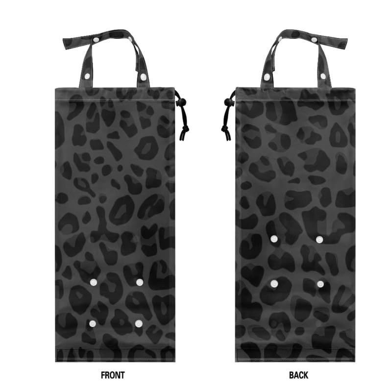 Image of Leopard Spots Foldable Car Garbage Bag Hanging Front Seat, Cheetah Skin Auto Organizer and Storage with Drawstring, Black