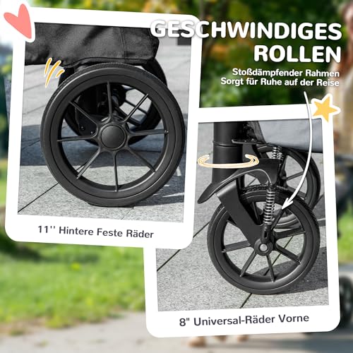 PawHut Hundewagen Hundebuggy klappbar für große Hunde & Katzen bis 30 kg Katzenbuggy mit Kissen Netzfenstern Türen Aufbewahrungstasche Katzenwagen Buggy Grau