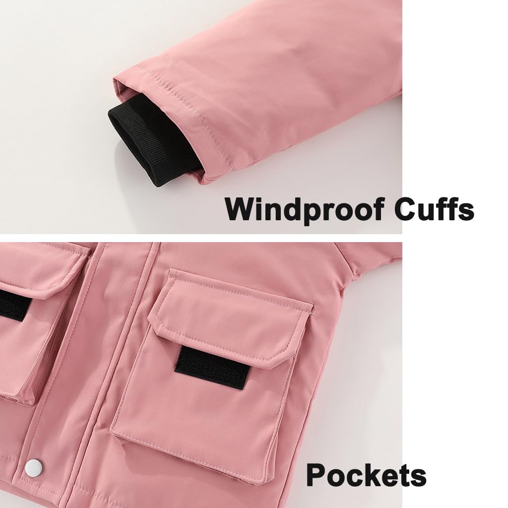 Niño Traje de Nieve Invierno Bebé 2 Piezas Chaqueta de PlumóN Abrigo con Nieve Babero Pantalones Niñas Traje de Esquiar Ropa Rosa 2-3 Años