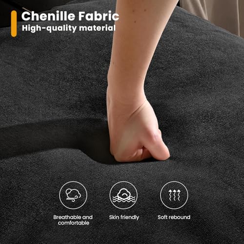 KKL Sectional Sofa Couch for Living Room, 112 Inches U Shaped Couch with Storage, Home Sofas with Chaise, Modern Comfy Couches for Apartment, Living Room Furniture, Chenille, Black - Thumbnail 6