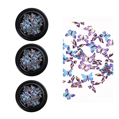 3 Boxen 3D Schmetterling Nail Weihnachts Nail Art Glitter Pailletten Bunte 3D Nägel Sequins für Party, Nageldekorationen, DIY-Dekoration, Augen-, Gesichts- und Körper-Make-up-Paillettendekoration Cover