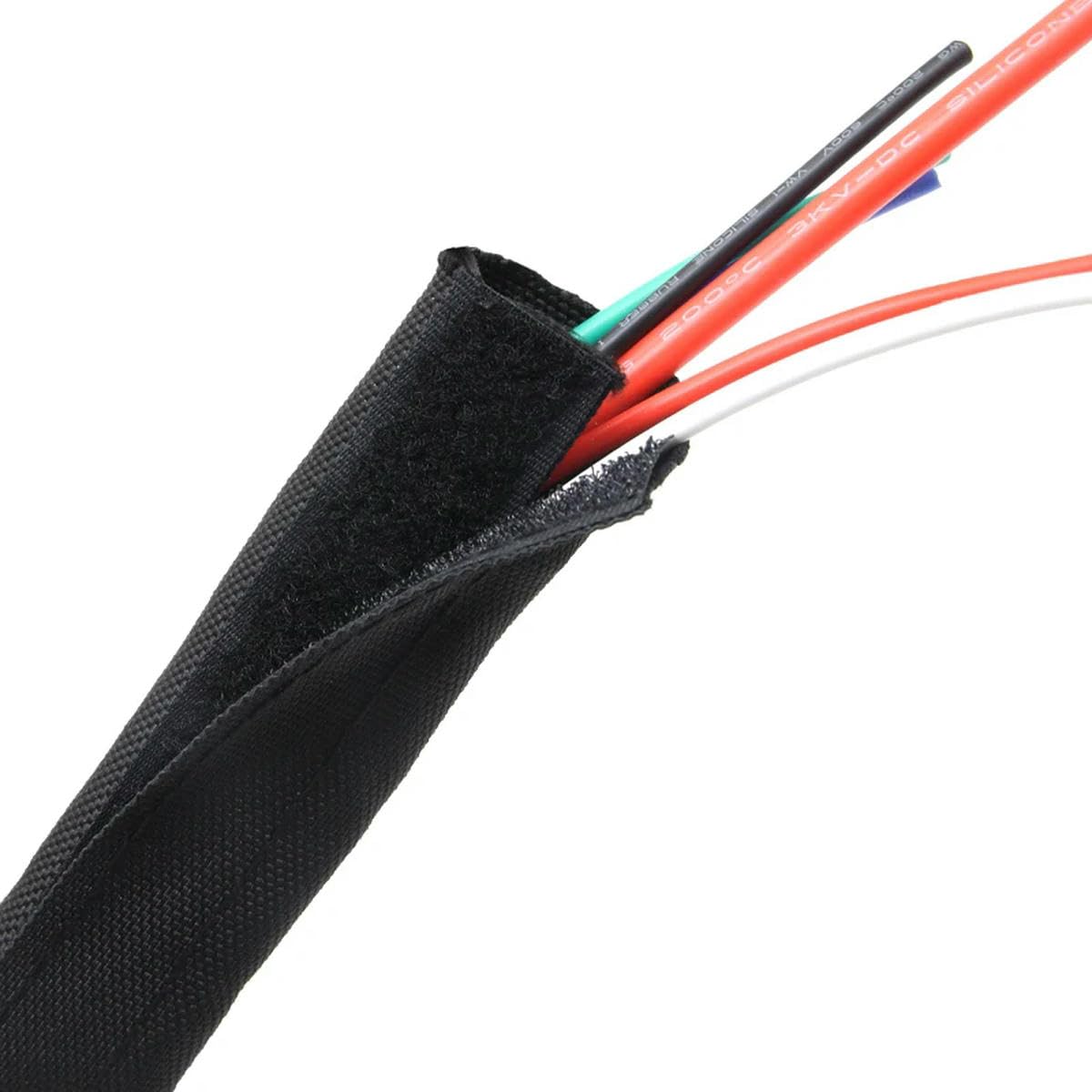 Passacavo adesivo per guaina per cavo da 1/3/5 m, 16 mm-100 mm, in nylon intrecciato flessibile, guaina protettiva per cablaggio, nero, diametro interno 20 mm, 5 metri