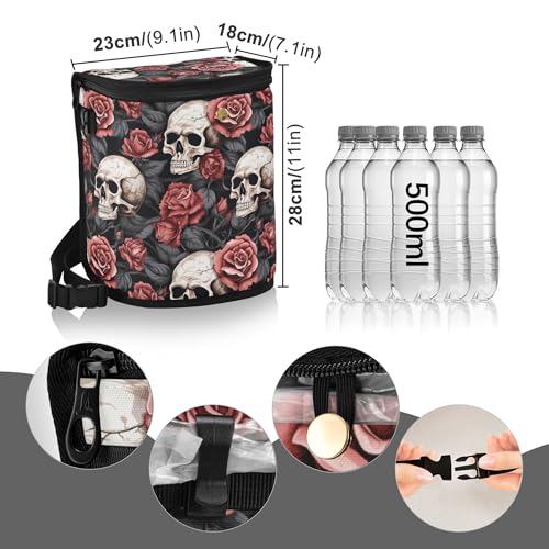 Image of MNSRUU Car Trash Can with Lid, Gothic Skull and Flower Car Trash Bag Hanging Organizers and Storage for Front Back Seat, Leak-Proof Trash Bin