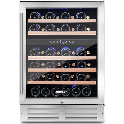 Image of BODEGA COOLER Wine Fridge Cooler - 24 Inch Dual Zone Wine Fridge Hold 46 Bottles, 41-72F Wine Refrigerator, Built in Fridge, Freestanding Adjustable Shelves Fridge for Beer Soda Drink Home Bar.