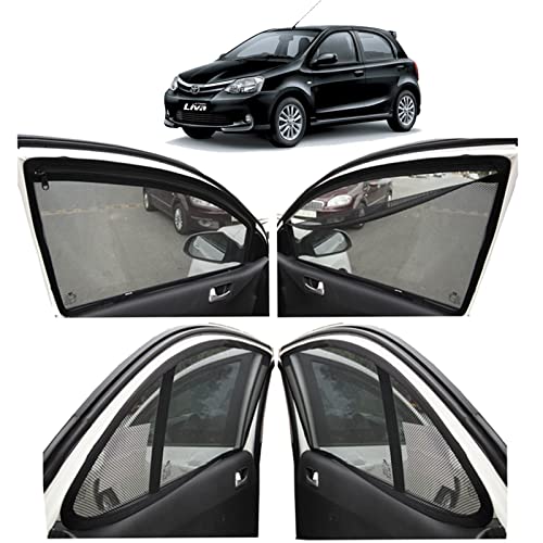 Image of Autofact Magnetic Car Sunshades Compatible with Toyota Etios Liva (Set of 4) - Easy Installation, UV Protection, Keeps Car Cool (Front 2 with Zippers for Easy Access, Rear 2 Without Zippers)