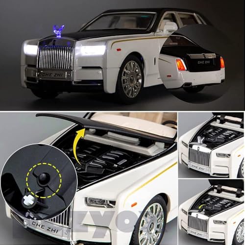 Image of 1 /24 Rolls-Royce Phantom Model Car,Zinc Alloy Pull Back Toy car with Sound and Light for Kids Boy Girl Gift. (White)