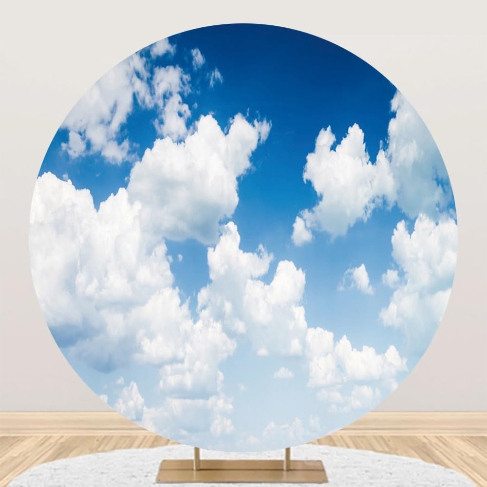 Leyiyi Fotohintergrund Rund 2,2m – Blauer Himmel Mit Weißen Wolken, Aus Polyester, Für Kindergeburtstag, Fotoshootings & Deko