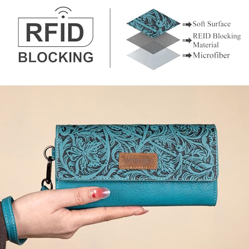 Image of Montana West X Wrangler Western Wallets for Women Trifold Wristlet Wallets Large Capacity Women Clutch Wallet with Coin Purse