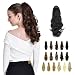FESHFEN 19"Long Curly Synthetic Ponytail Extension Clip In/On Claw Hair Piece Drawstring(Off Black)