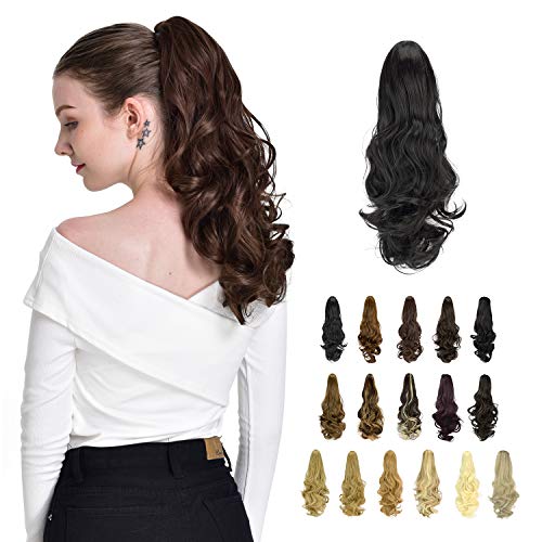 FESHFEN Hair Ponytail Extensions, 19" Claw Clip on Long Hair Piece Pony Tail Wavy Synthetic Natural Looking Hairpieces for Women