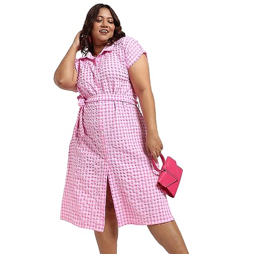 Image of Instafab Plus Women's Dress for Casual Wear | Short Sleeve | Plus-Size Fit | Polyester Fabric | V-Neck Dress Crafted with Comfort Fit for Everyday Wear