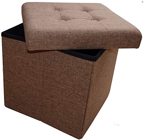 Style home Sitzhocker Sitzbank mit Stauraum, Faltbare Sitztruhe Fußbank Aufbewahrungsbox Polsterhocker, Leinen, 38 * 38 * 38 cm (Braun)