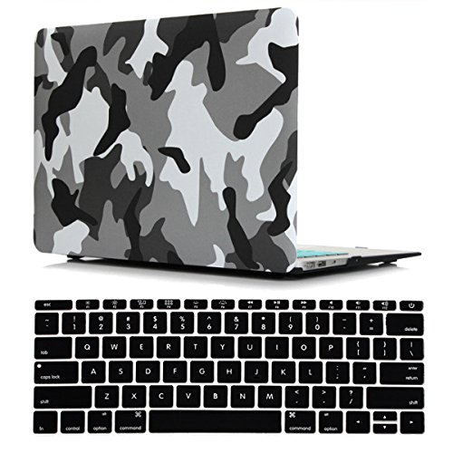 for Old MacBook Air 13 Inch Case A1466/A1369 Release 2017/2015/2014/2013/2012/2011/2010, iZi Way Military Style Plastic Hard Shell Case with Black Keyboard Cover - Camouflage City Gray