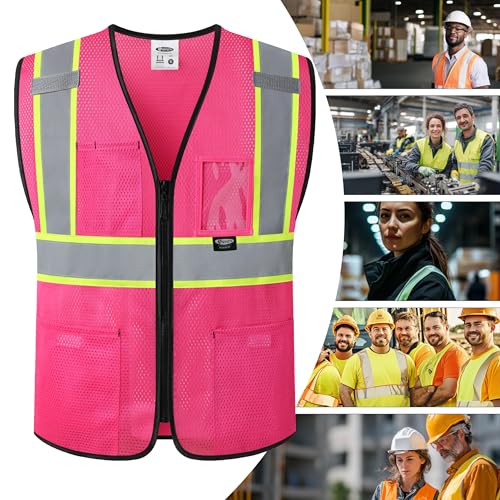 Image of JKSafety Safety Vest for men women Hi Vis Vest with Pockets and Zipper High Visibility Meet ANSI Standard(BX310