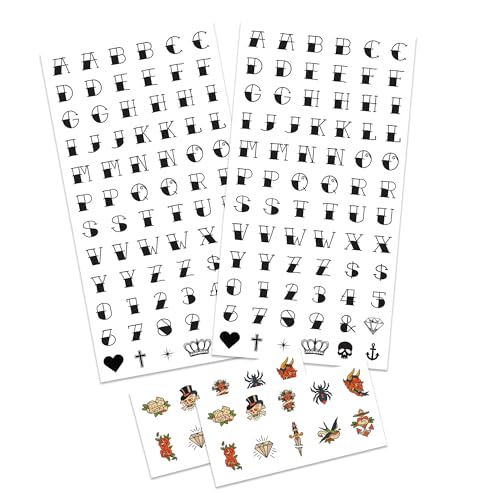 Traditional Style Knuckle and Finger Temporary Tattoos/Alphabet Letters and Symbols/Skin Safe/Removable (Knuckles 4pk)