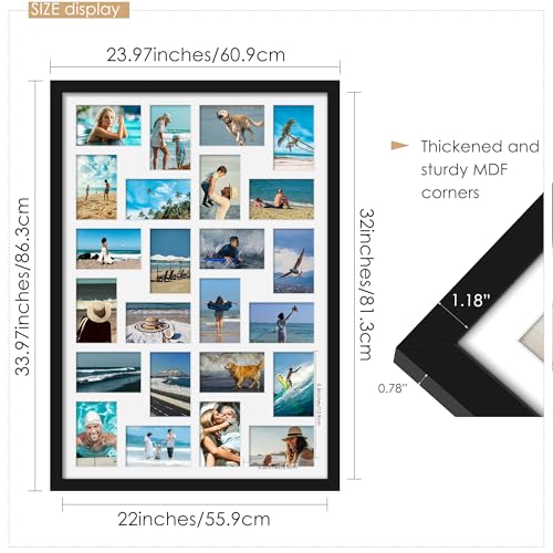 Image of DUENPY 22x32 Collage Picture Frame 4x6 Picture Frames Collage Wall Decor Displays twenty four 4x6 inch Photos Available Horizontal Wall Mounting Display and Vertical Black
