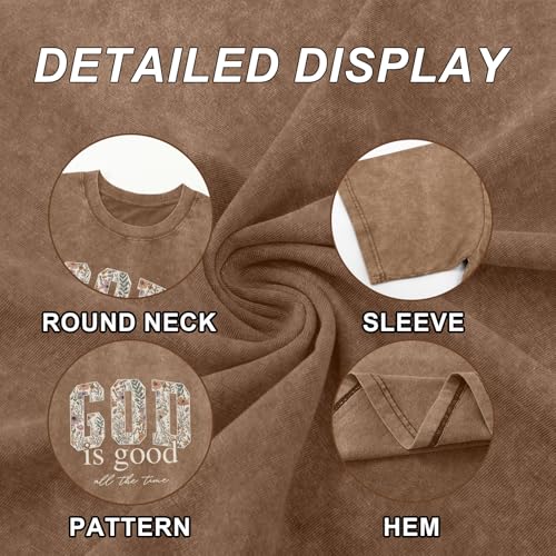 Image of Christian God is Good Shirts for Women Jesus Faith Religious T Shirts Floral Graphic Oversized Acid Washed Tee Tops