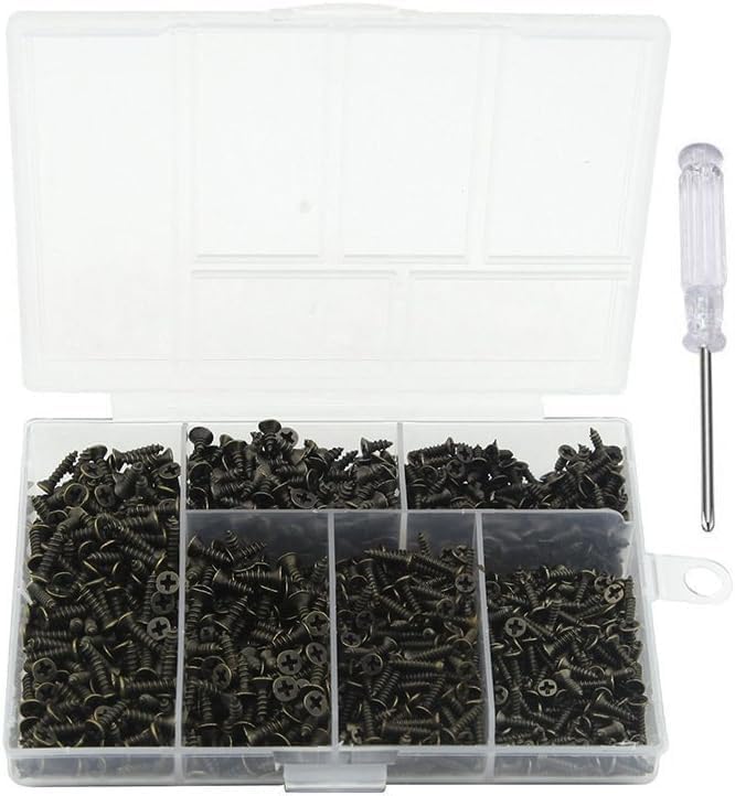 Phillips Flat Head Small Screw M2 M2.5 Repair Screws Assortment Set [1200PCS] Self-Tapping Electronic Screw for DIY Decorative Pictures Wooden Household Accessories, Bronze