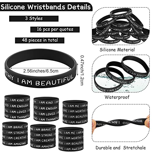 HyDren 48 Pcs Motivational Wristbands for Student, Simple Colors - image 2