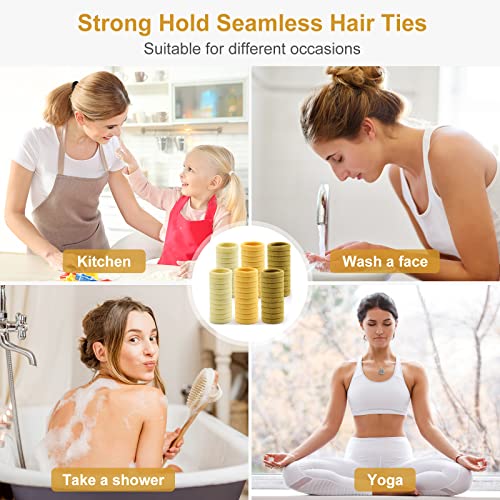 100 Pcs Hair Ties, Soft Seamless Hair Bands For Thick Thin Hair, Ponytail Holders, Elastic Hair Ties For Women, Men, Girls, No Cease Nylon Hair Ties, No Damage Hair Accessories, Warm Yellow #TOP5