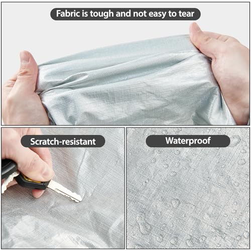 Image of Car Cover Waterproof All Weather, 6 Layers Full Exterior Covers with Zipper Cotton, Mirror Pocket. Outdoor Car Cover UV Snow Rain Wind Dust All Weather Outdoor Protection for Sedan (196-210 inch)