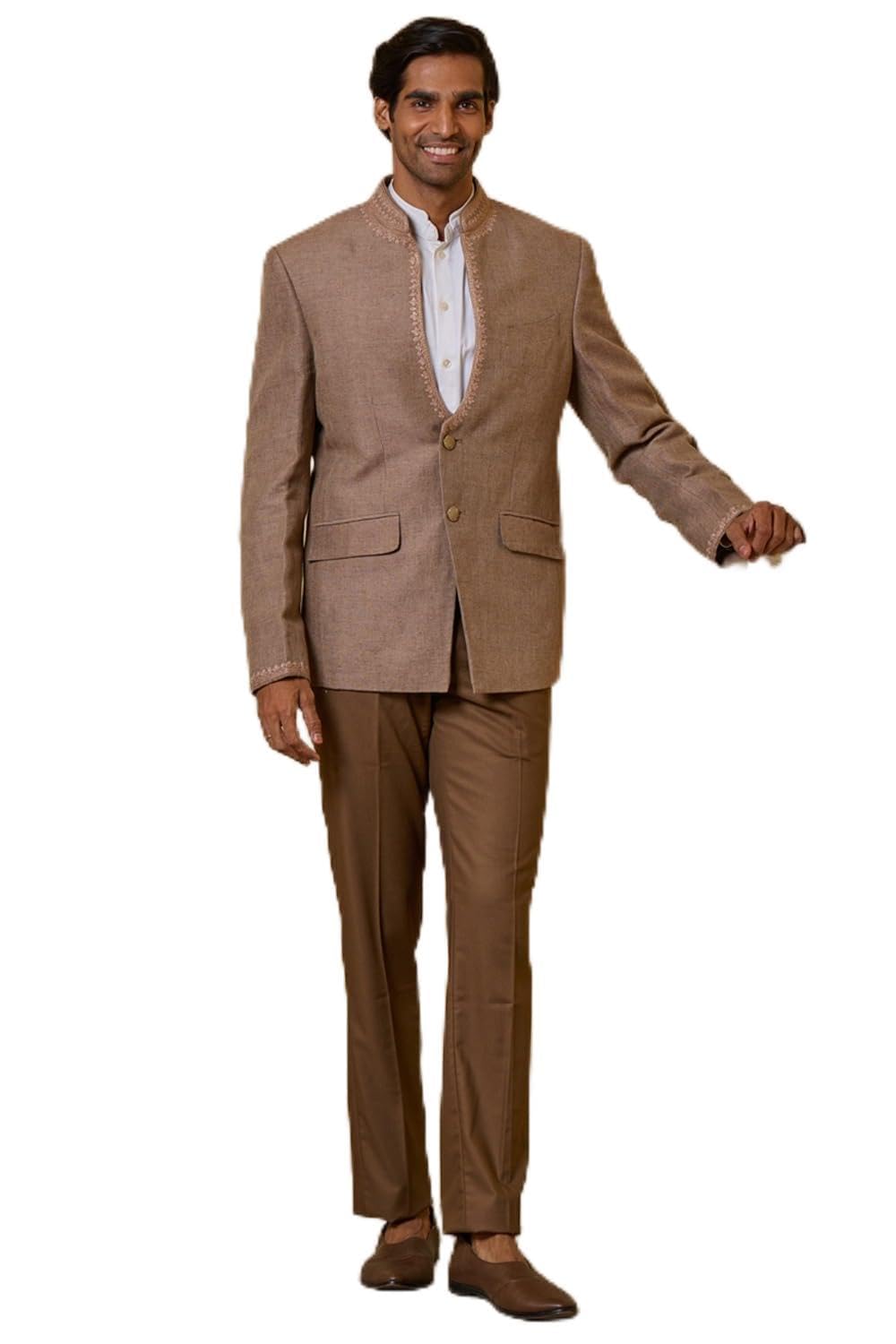 tasva Brown Linen Bandhgala With Tonal Dori Embroidery For Men-picture-43