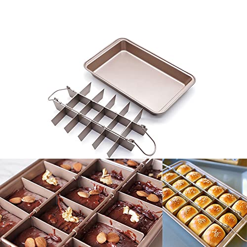 Hniuyun Brownie Pan, Non Stick Brownie Pans, Brownie Pan With Dividers, 18 Pre-Slice Brownie Baking Tray, Bakeware For Oven Baking, High Carbon Steel Baking Pan, Size 12 X 7.9 X 2 Inches (Gold) #TOP6