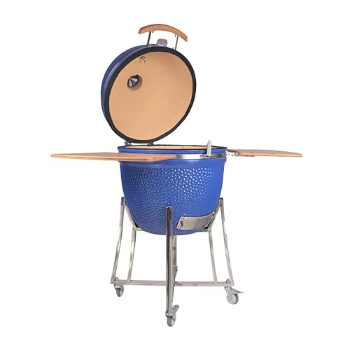 YNNI KAMADO TQ0C21BU Parrilla grande de 21 pulgadas, azul con chipfeeder, barbacoa, cerámica, huevo, ahumador, TQ0C21BU Cover