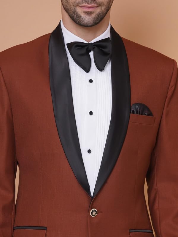 Image of FAVOROSKI Tuxedo Blazer for Men with 2 Pockets | Rayon Slim Fit Blazers | Ethnic Wear Tuxedos | One Button Solid Tuxedo Blazers in Shawl Collar | Blazer for Wedding, Festive, Formal