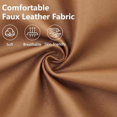 Image of 58 inch Oversized Faux Leather Chaise Lounge Chair Indoor, Mid Century Modern Accent Chair with Ottoman, Deep Seat Comfy Reading Chair with Side Pocket, Single Sofa Armchair for Living Room Bedroom,Brown