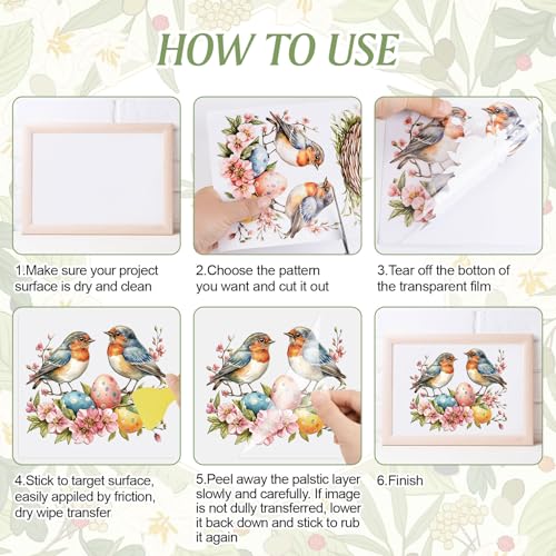 HICOHAND Rub on Transfers for Crafts 6 Sheets Easter Theme Furniture Transfer Stickers Flower Bunny Rabbit Egg UV DTF Waterproof Decal for DIY Home Office Decoration 15cmx30cm/5.91 * 11.81in - Image 3