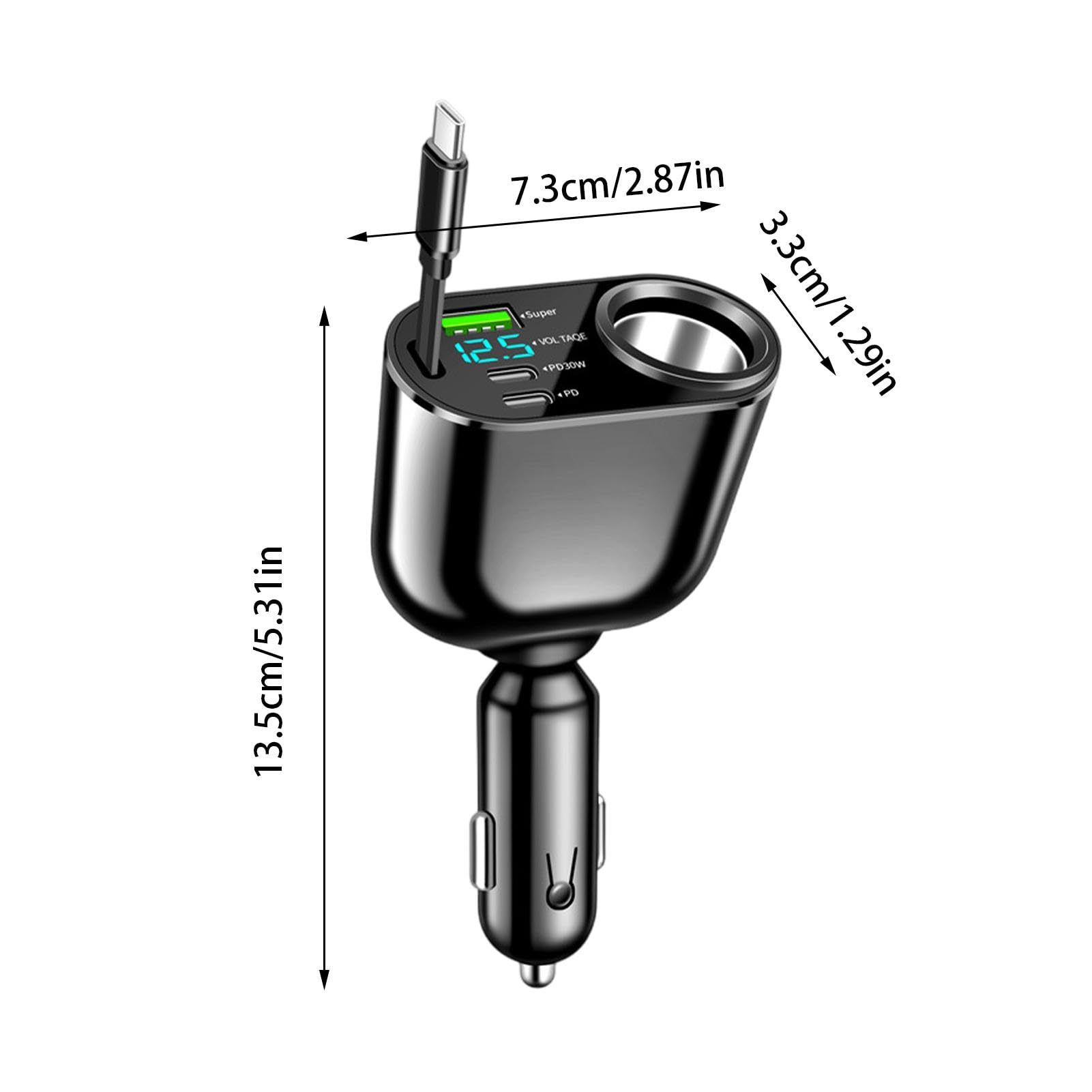 Adattatore per Caricabatteria da Auto, Caricabatteria da Auto USB Rapido | Caricabatterie Automatico per Cellulare con Cavo retrattile | Adattatore per Caricabatterie Automatico Design esterno p