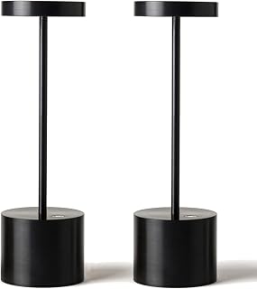 SAKRINGT 2 Pack Rechargeable Cordless LED Table Lamps - 5000mAh Battery, Dimmable, Portable IP65 Waterproof for Patio, Restaurant, Outdoor (Black)