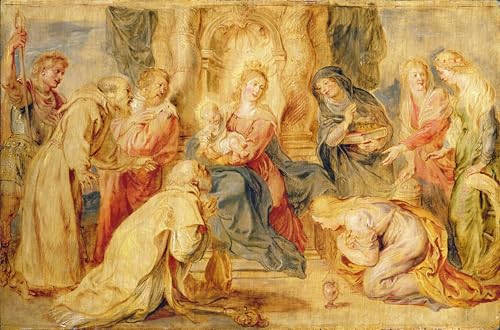 XcBAIHOUD Reproducción de lienzo Abstracto Cuadro Pinturas Murales la Vergine col Bambino venerata da Peter Paul Rubens para Decoración de Paredes 60x90cm