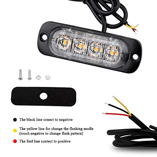 image for Sidaqi Amber 4-LED Surface Flash Mount Grille Emergency Strobe Lights 
