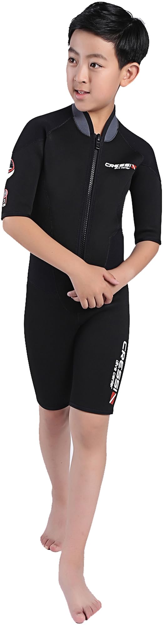 Cressi Endurance Kid Shorty Wetsuit 3 mm, Muta Shorty con Zip Sternale, Neoprene 3 mm Nero, Unisex Bambini e Ragazzi