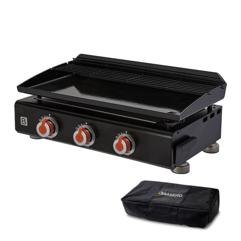 BRASERO - Plancha Silvia II G 3 Feux Brasero - Plaque Fonte émaillée 67 x 34 cm, Fabriquée en France - 3 brûleurs - Grille de réchauffement + Housse offerte -...