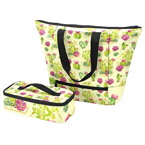 Sac fourre-tout et boîte à déjeuner cactus vert avec motifs géométriques