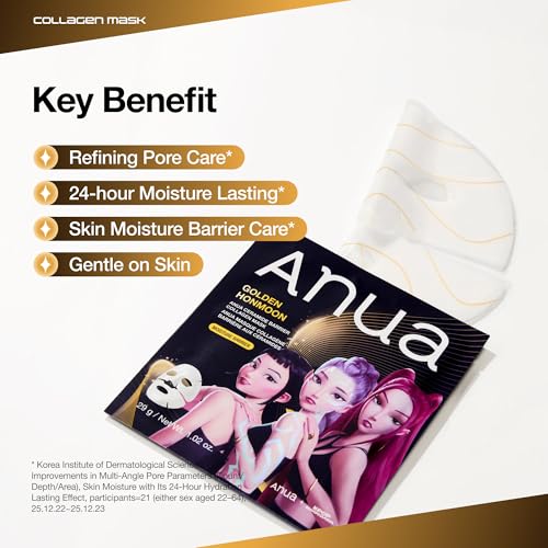 Image of ANUA Ceramide Barrier Collagen Mask, Glow Up, Elasticity Hydrogel Face mask, Moisture Barrier Repair for Glass Skin, 24H Deep Hydration Lasting, KPop Demon Hunters, Korean Skincare (4ea)