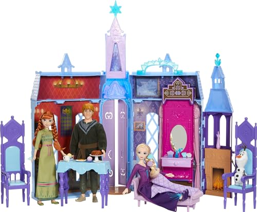 Image of Mattel Disney Frozen Dolls & Doll House, Ultimate Arendelle Adventure Portable Castle (2+ ft) with 3 Fashion Dolls, Olaf Figure & 25+ Accessories